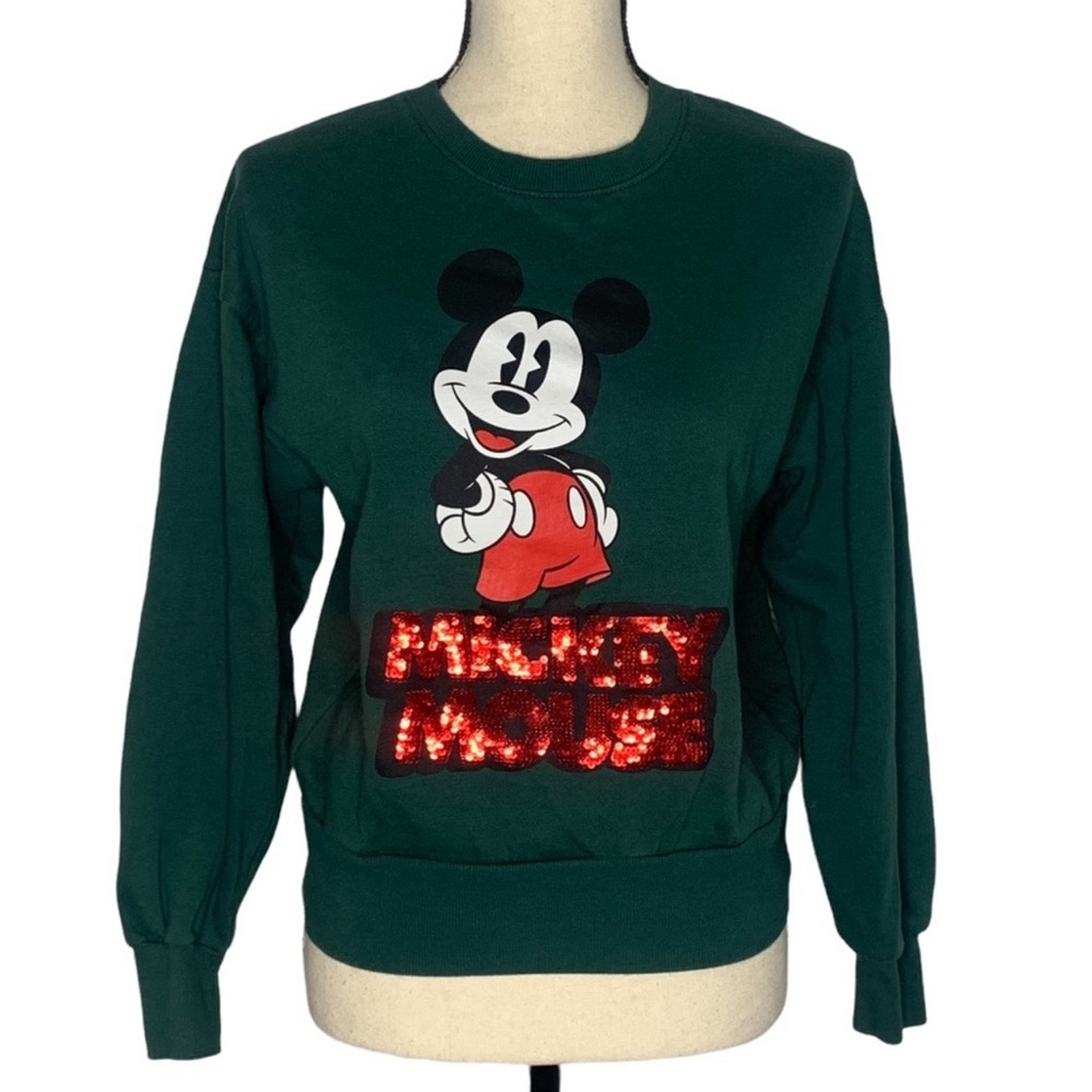 NWOT Disney Mickey Mouse Green Pullover Sweatshirt Sz XL
